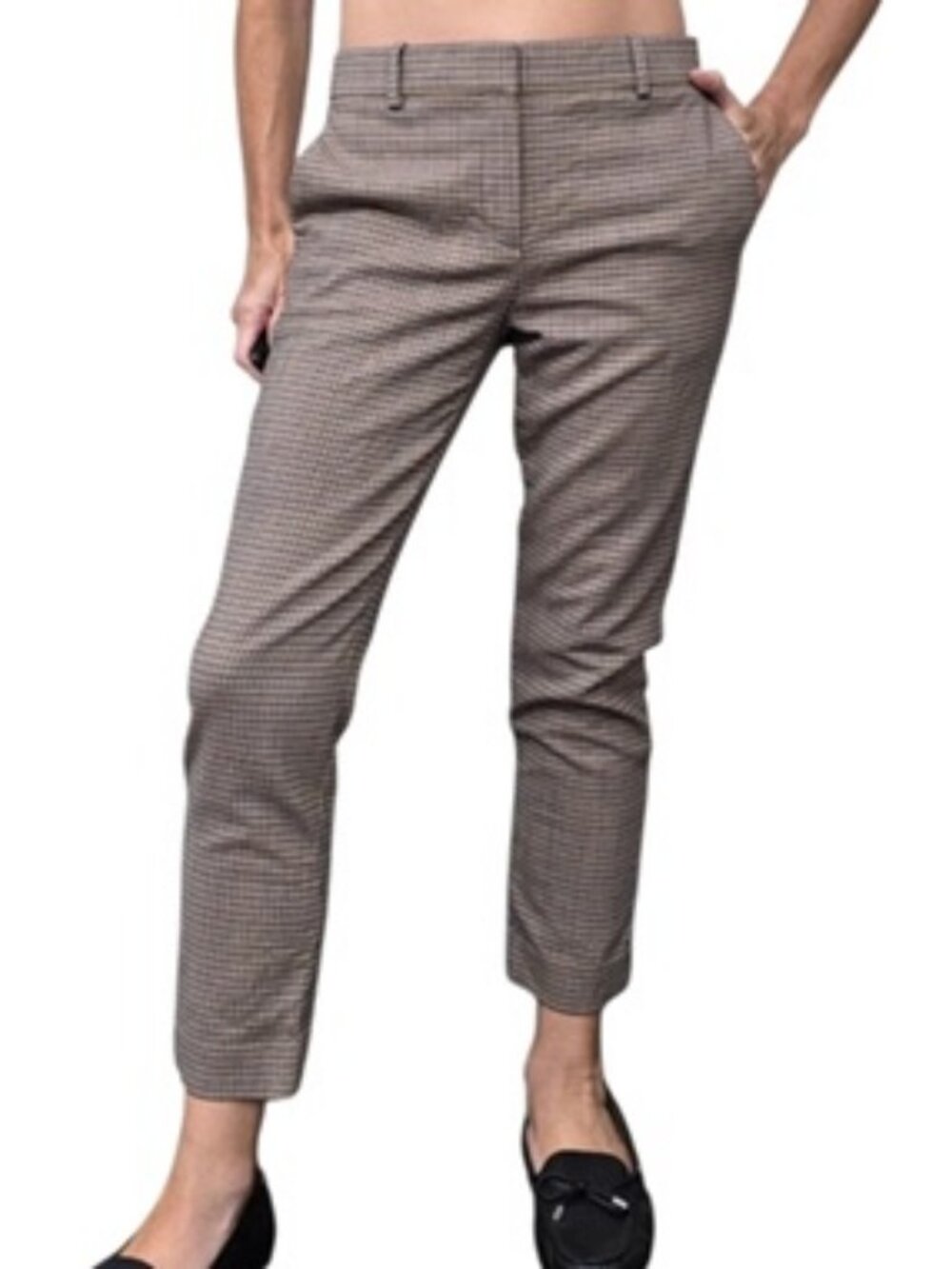Theory Wool Blend Plaid Ankle Pants Tan Blue Black Check Size 2